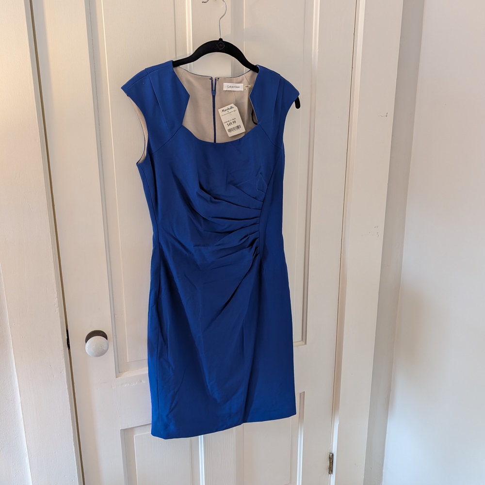 Calvin Klein Blue Ruched Sheath Mini Dress